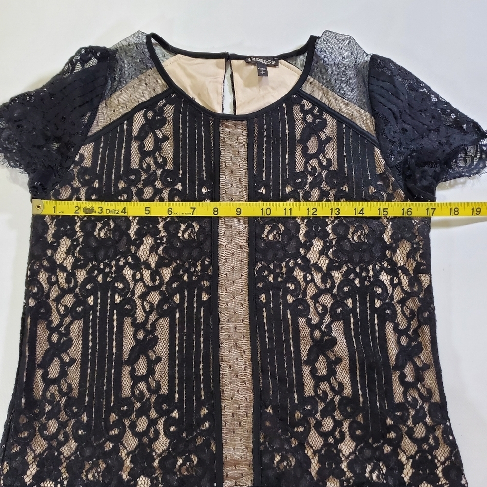 2456 * Express Black Lace Top Blouse Bohemian Hippie Chic Elegant Size S - Picture 7 of 8